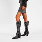 Marilène – Cuissardes à talons hauts ornées de strass flamme