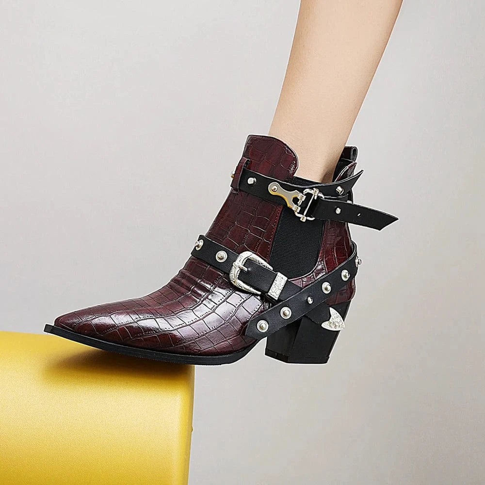 Mary – Santiags basses en cuir effet serpent avec boucle latérale