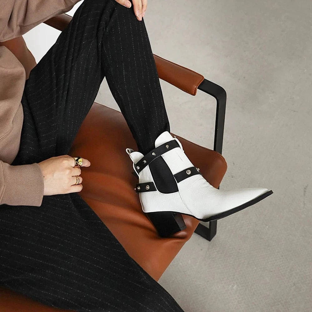 Mary – Santiags basses en cuir effet serpent avec boucle latérale