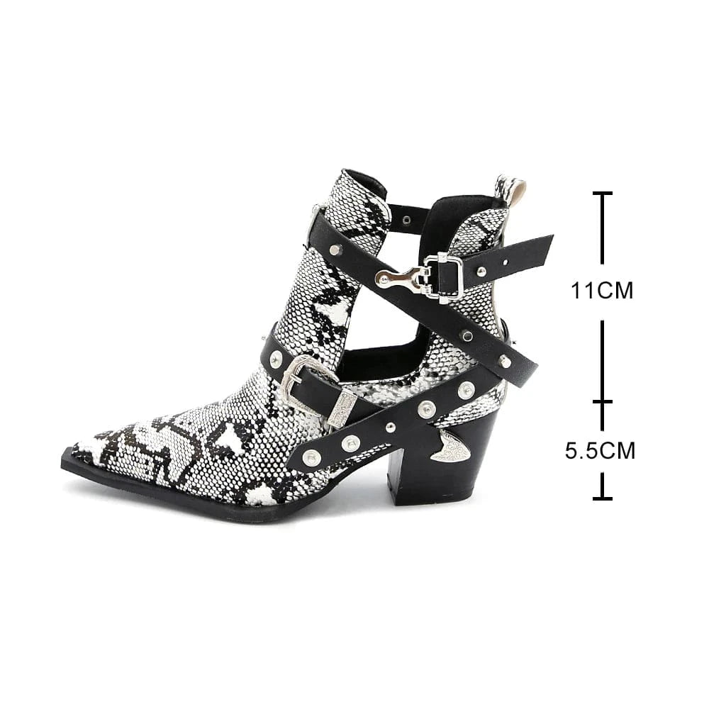 Mary – Santiags basses en cuir effet serpent avec boucle latérale