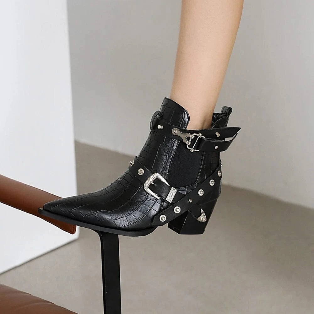 Mary – Santiags basses en cuir effet serpent avec boucle latérale