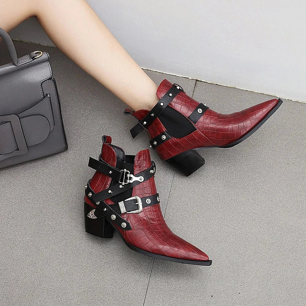 Mary – Santiags basses en cuir effet serpent avec boucle latérale