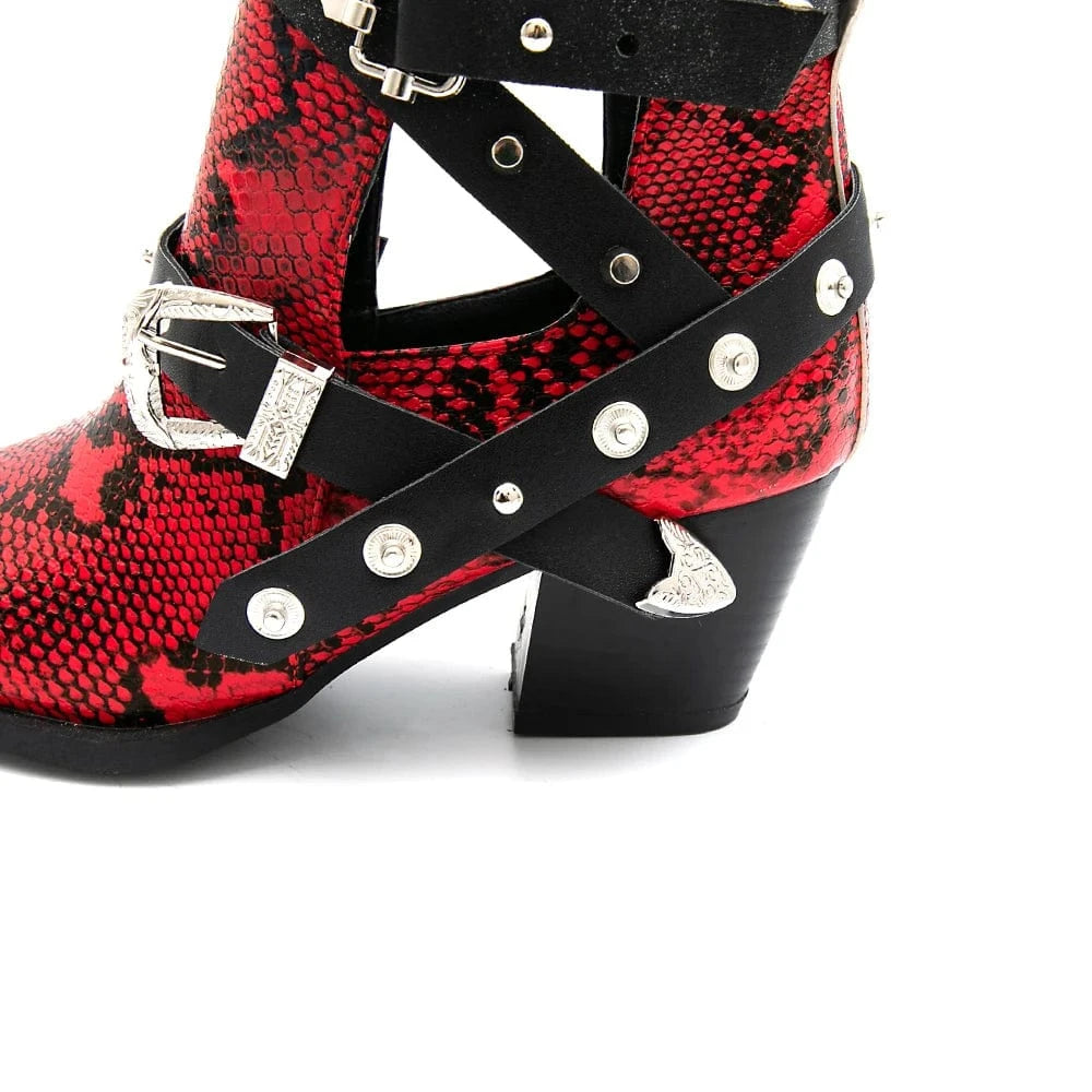 Mary – Santiags basses en cuir effet serpent avec boucle latérale