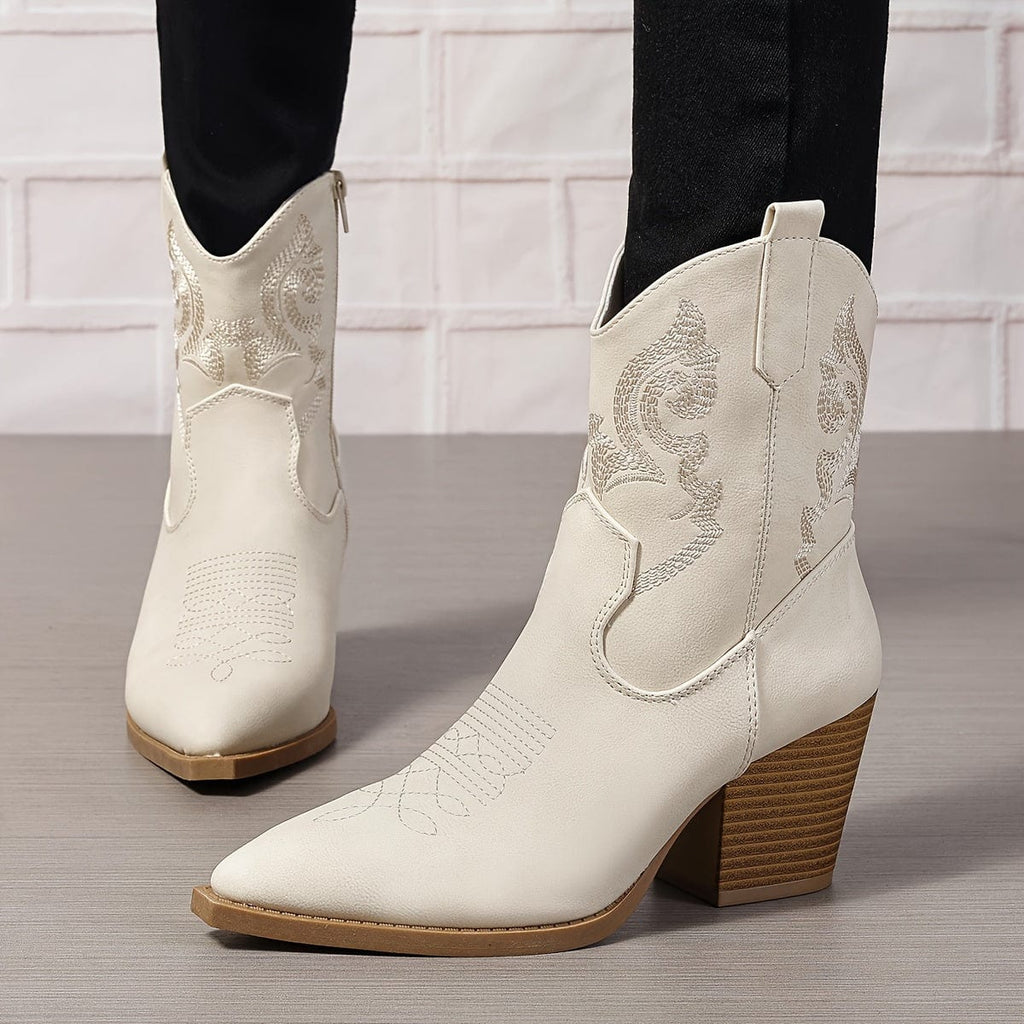 Mila – Santiags à broderies florales en cuir lisse