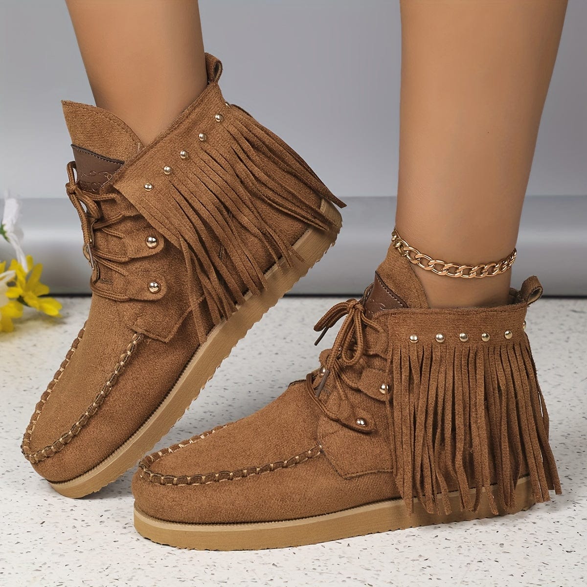 Nina – Bottines à franges détail clouté décontracté