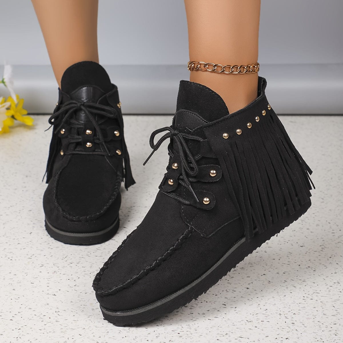 Nina – Bottines à franges détail clouté décontracté