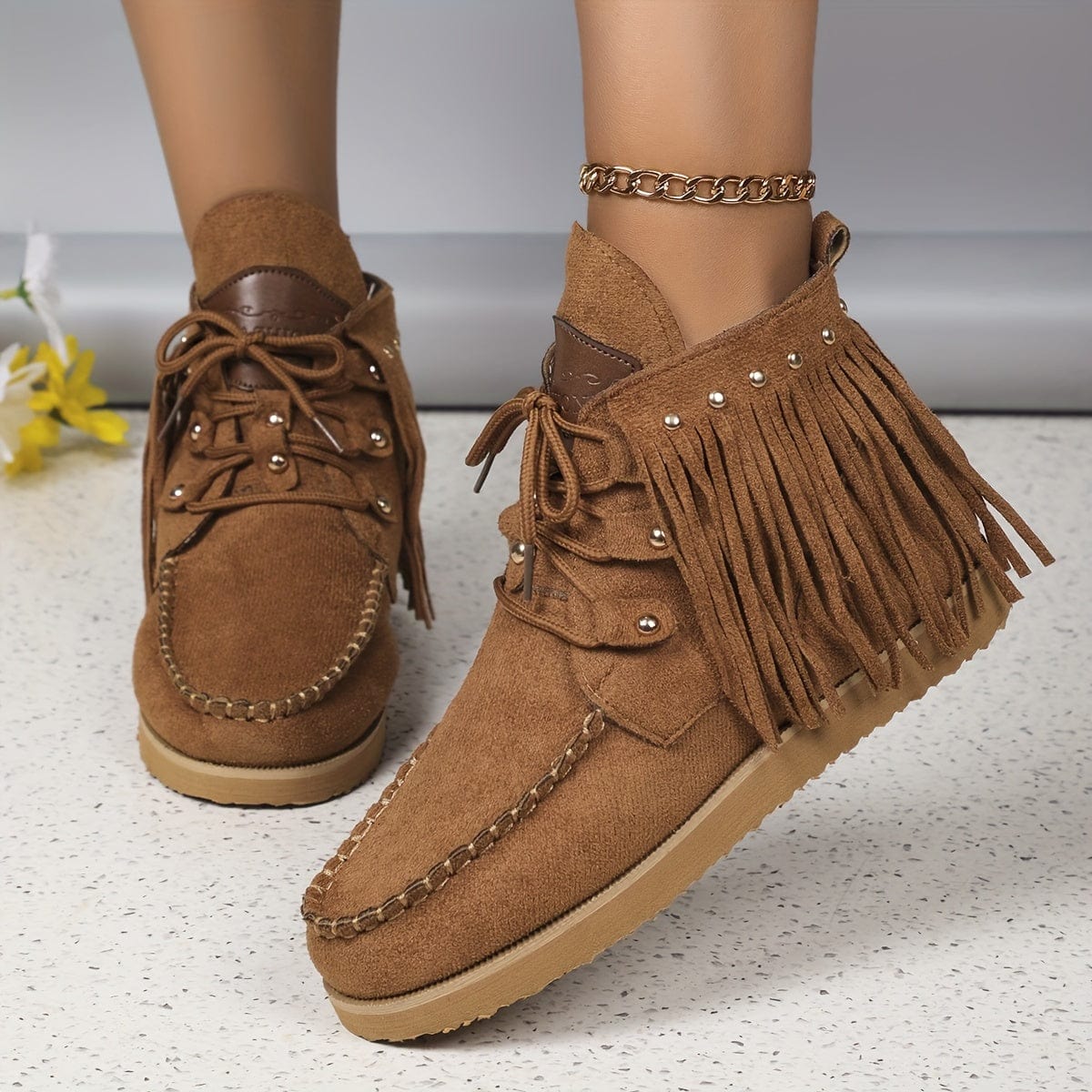 Nina – Bottines à franges détail clouté décontracté