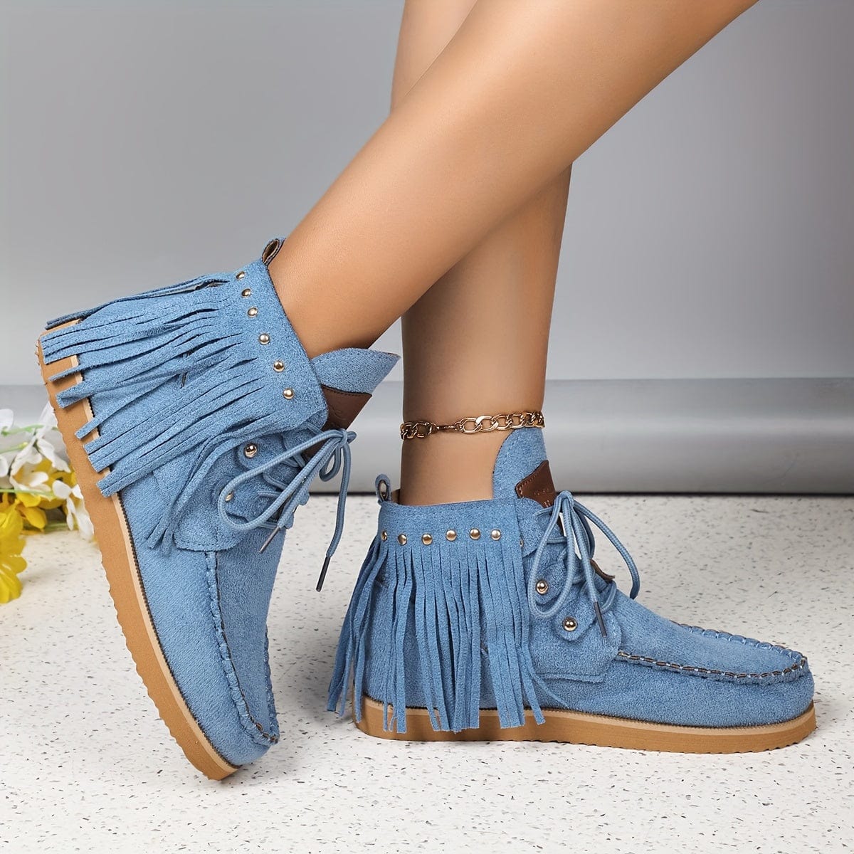 Nina – Bottines à franges détail clouté décontracté