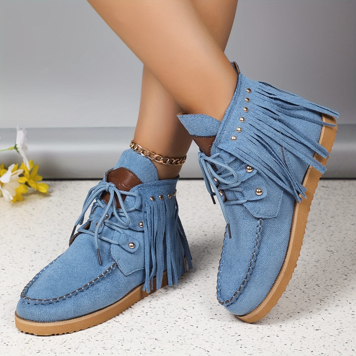 Nina – Bottines à franges détail clouté décontracté