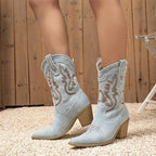 Noa – Santiags courtes brodées en denim