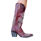 Noémie – Santiags mi-mollet brodées en cuir lisse