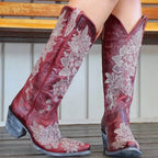 Noémie – Santiags mi-mollet brodées en cuir lisse