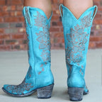 Noémie – Santiags mi-mollet brodées en cuir lisse