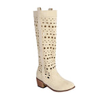 Poline – Santiags hautes ajourées en suédine, motifs perforés