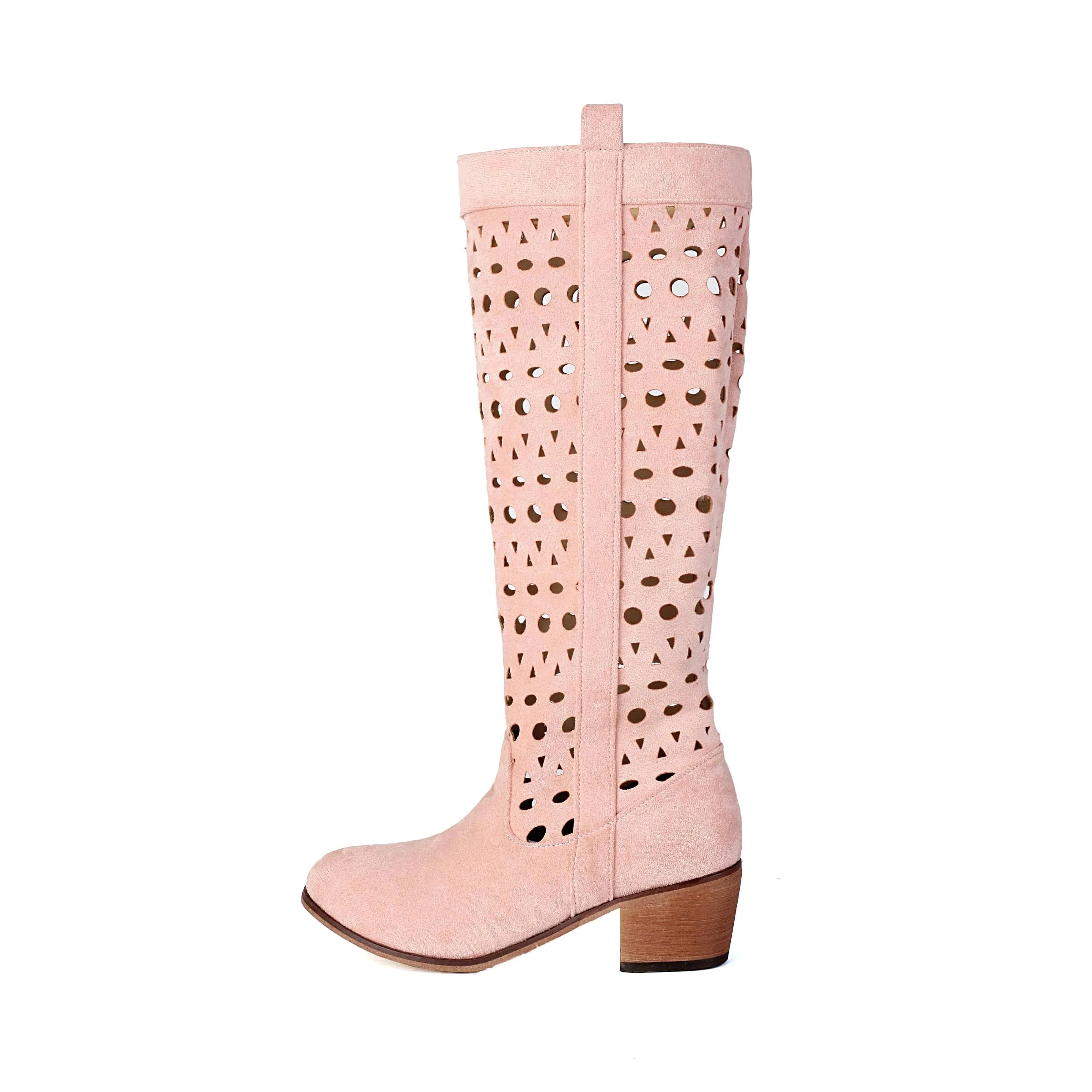 Poline – Santiags hautes ajourées en suédine, motifs perforés