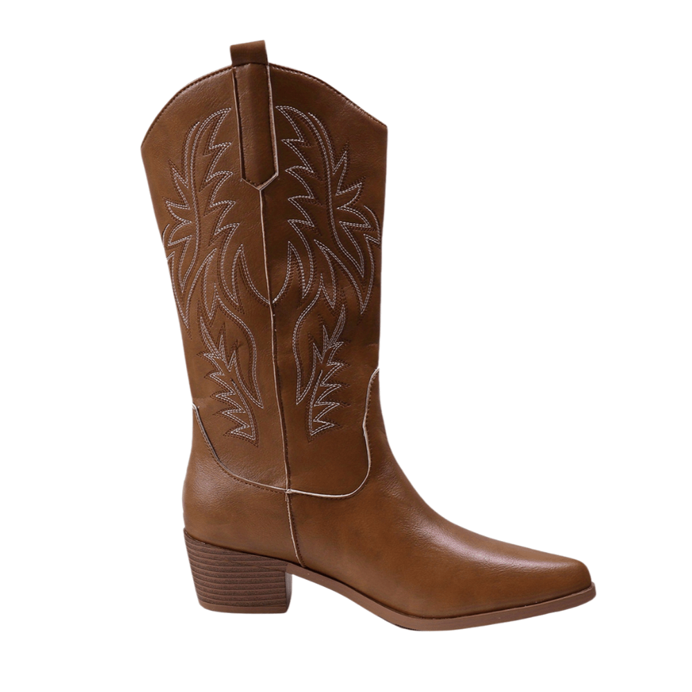 Romane – Santiags hautes brodées en cuir lisse