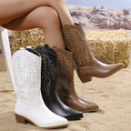 Romane – Santiags hautes brodées en cuir lisse