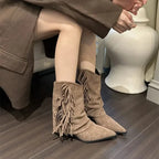 Salomé – Santiags basses en suédine ornées de pampilles latérales