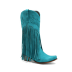 Solène – Santiags mi-mollet à franges, bout pointu en cuir suédé