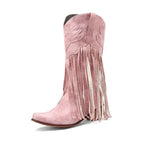 Solène – Santiags mi-mollet à franges, bout pointu en cuir suédé