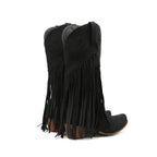 Solène – Santiags mi-mollet à franges, bout pointu en cuir suédé