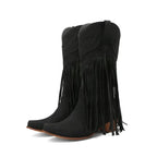 Solène – Santiags mi-mollet à franges, bout pointu en cuir suédé