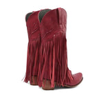 Solène – Santiags mi-mollet à franges, bout pointu en cuir suédé