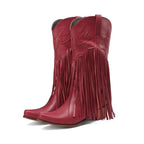 Solène – Santiags mi-mollet à franges, bout pointu en cuir suédé