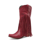 Solène – Santiags mi-mollet à franges, bout pointu en cuir suédé