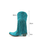 Solène – Santiags mi-mollet à franges, bout pointu en cuir suédé