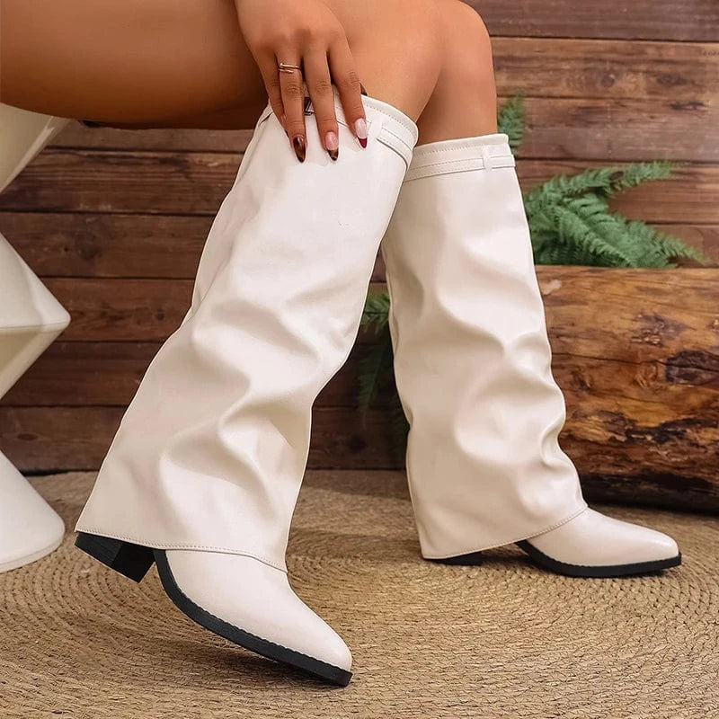 Synthia – Bottes hautes plissées en cuir