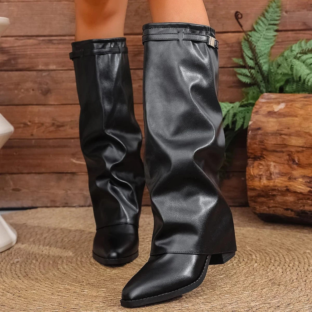 Synthia – Bottes hautes plissées en cuir