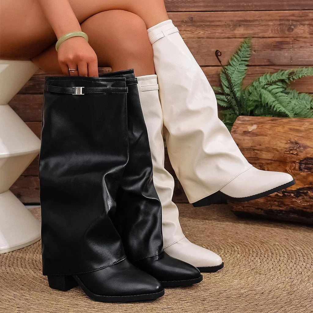 Synthia – Bottes hautes plissées en cuir