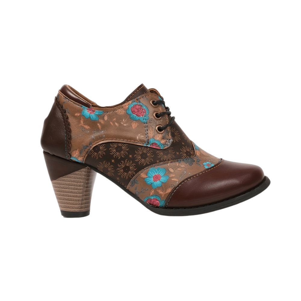 Tara – Bottines bohèmes à lacets motif floral en cuir