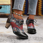 Tara – Bottines bohèmes à lacets motif floral en cuir