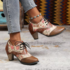 Tara – Bottines bohèmes à lacets motif floral en cuir