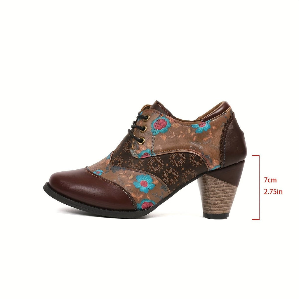 Tara – Bottines bohèmes à lacets motif floral en cuir