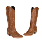 Thaïs – Santiags hautes brodées en cuir lisse