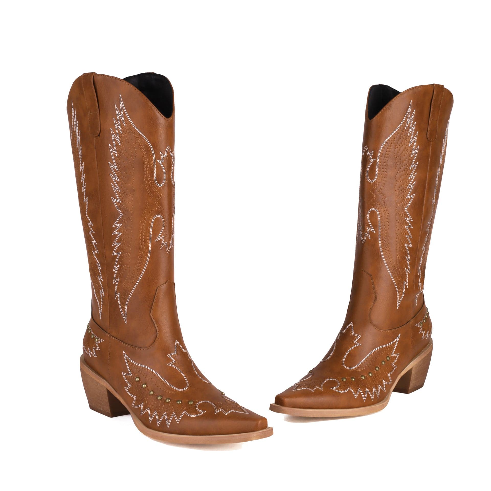 Thaïs – Santiags hautes brodées en cuir lisse